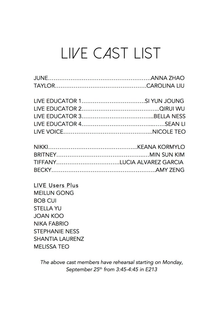 LIVE CAST LIST